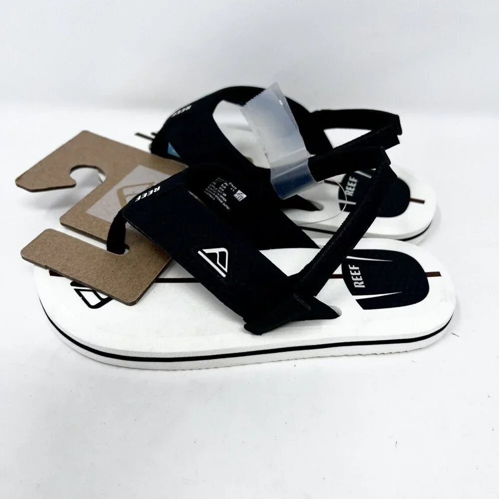 Reef Flip Flops Toddler Size 9/10 Black & White Rear Strap Little Shaper NWT‎
